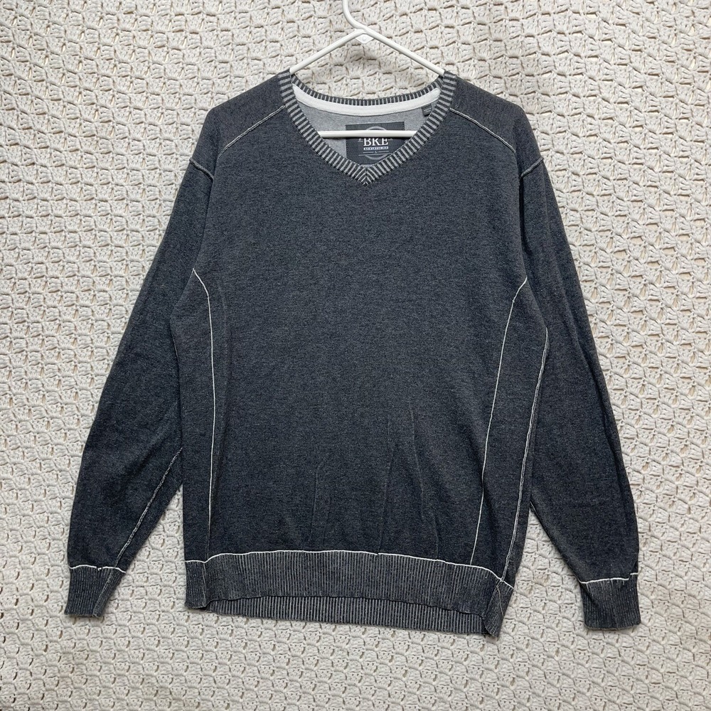 BKE Athletic‎ Fit Sweater Men's Large Gray V Neck Pullover  100% Cotton